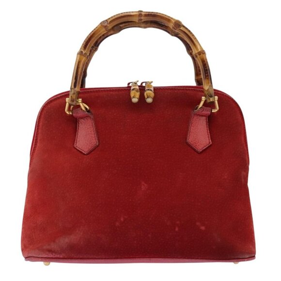 GUCCI Bamboo Hand Bag Suede Red 000 12740290 Auth yt1007 - Picture 3 of 16